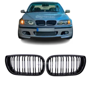 bmw e46 lci facelift dvigubos juodos blizgios grotelės pagrindinė