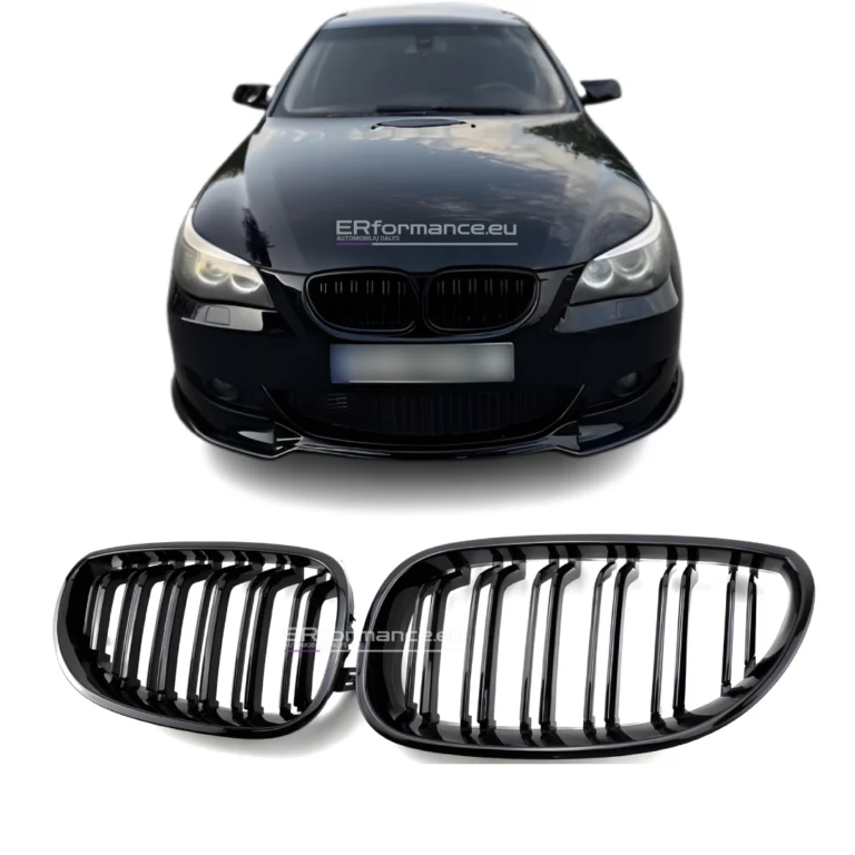 bmw e60 e61 dvigubos grotelės juodos blizgios pagrindinė