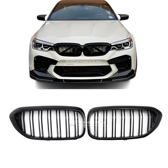bmw g30 g31 dvigubos grotelės pre lci blizgios juodos pagrindinė