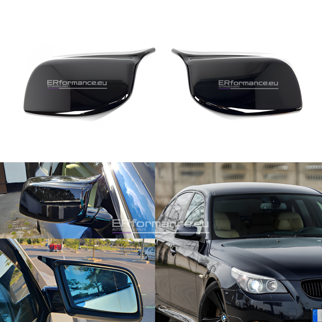 bmw e60 e61 e63 e64 veidrodėlių dangteliai blizgūs juodi pre lci pagrindinė