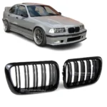 bmw e36 dvigubos grotelės lci modeliams juodos blizgios pagrindinė