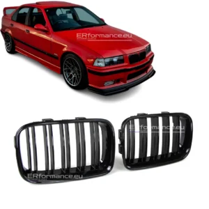 bmw e36 dvigubos grotelės pre lci juodos blizgios pagrindinė