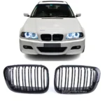 bmw e46 dvigubos grotelės pre lci sedanui universalui juodos blizgios pagrindinė
