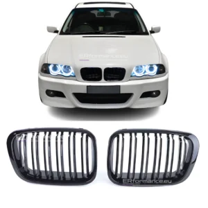 bmw e46 dvigubos grotelės pre lci sedanui universalui juodos blizgios pagrindinė