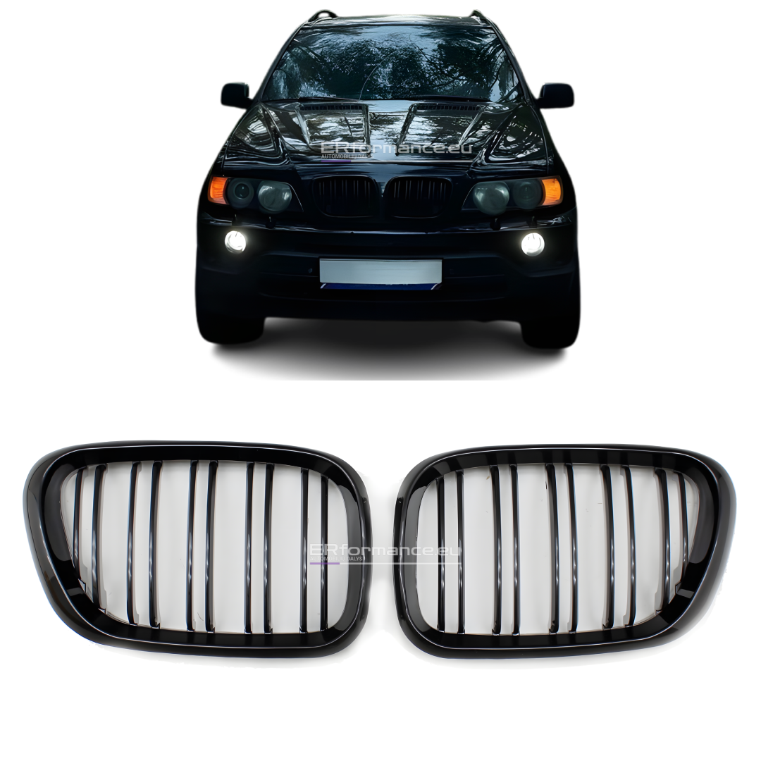 bmw-e53-prelci-dvigubos-groteles-juodos-blizgios-1 bmw e53 pre lci dvigubos grotelės blizgios juodos pagrindinė