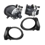 bmw e46 priešrūkiniai žibintai m tech m3 look bamperiui ir rėmeliai juodi iš galo