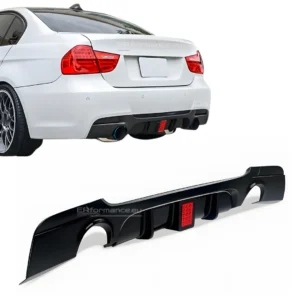 bmw e90 e91 dvigubas difuzorius su led blizgus juodas pagrindinė