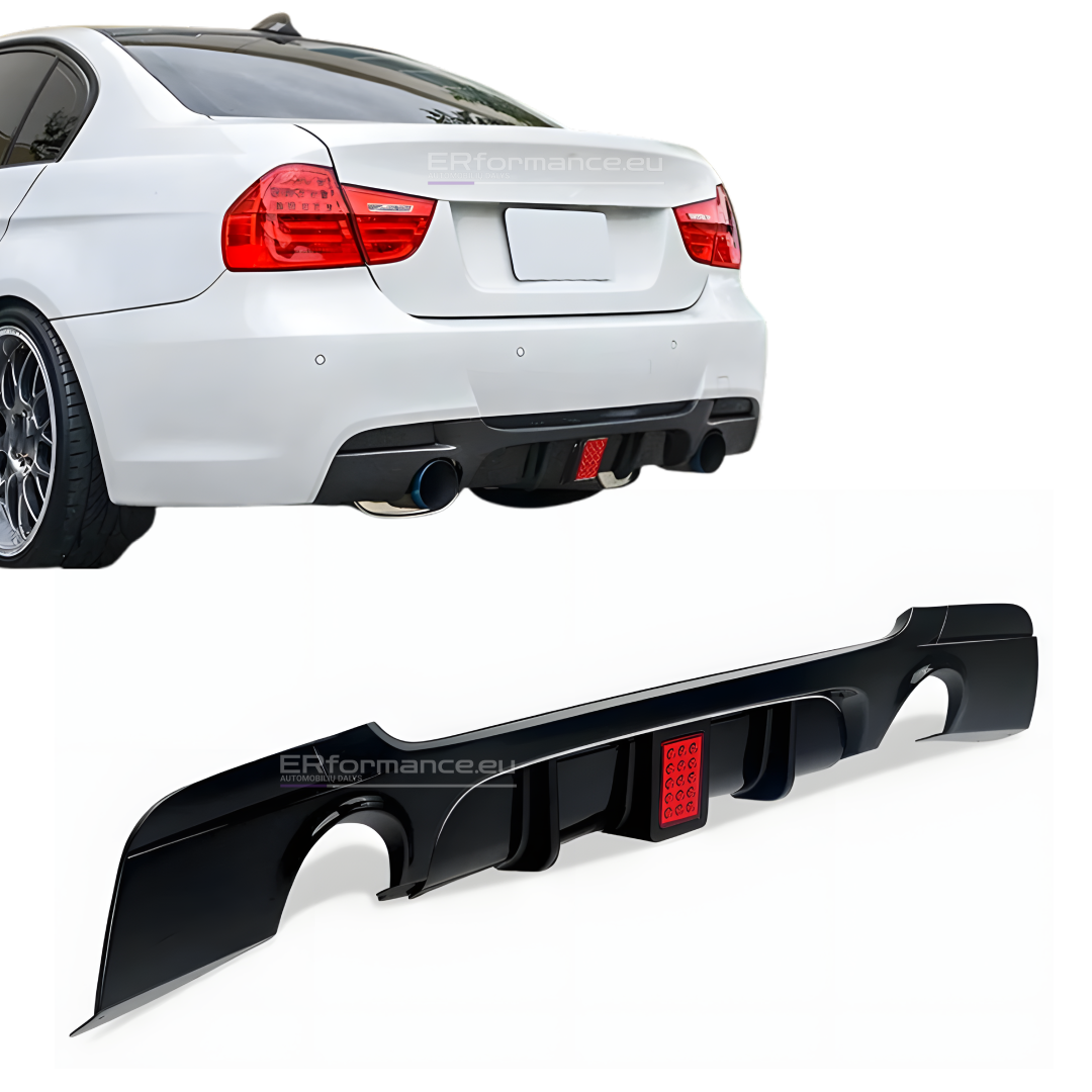 bmw-e90-e91-dvigubas-difuzorius-su-led-juodas-blizgus-1 bmw e90 e91 dvigubas difuzorius su led blizgus juodas pagrindinė