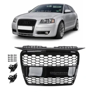 audi a3 8p pre facelift grotelės rs look blizgios juodos 2004 2005 2006 2007 2008 pagrindinė